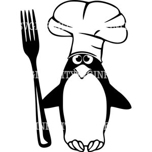 Pinguim com garfo SVG, Pinguim SVG, Pinguim Chef SVG, Pinguim Clipart, Silhueta de pinguim, Pinguim Cricut, Pinguim fofo, Pinguim engraçado