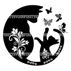 Mère chat et chaton SVG, SVG maman chat, amour de maman, fête des mères, chaton et papillons, clipart chat, chat Cricut, clipart amour des mères