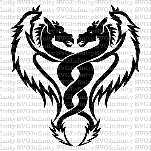 Dragons Tattoo SVG, Dragons Silhouette Svg, Dragons Clipart, svg For Cricut, Silhouette Cut File, png, dxf, eps, Instant Digital Download