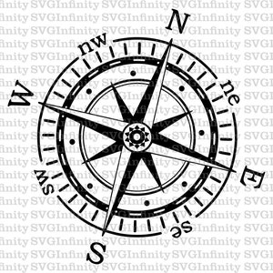 Boussole SVG, boussole vintage, boussole nautique, clipart boussole, boussole Cricut, rose des vents, bleu marine, fichier coupe Cricut Silhouette, png, dxf, eps