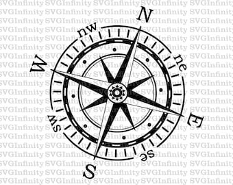 Compass SVG, Vintage Compass, Nautical Compass, Compass Clipart, Compass Cricut, Wind Rose, Navy, Silhouette Cricut cut file, png, dxf, eps