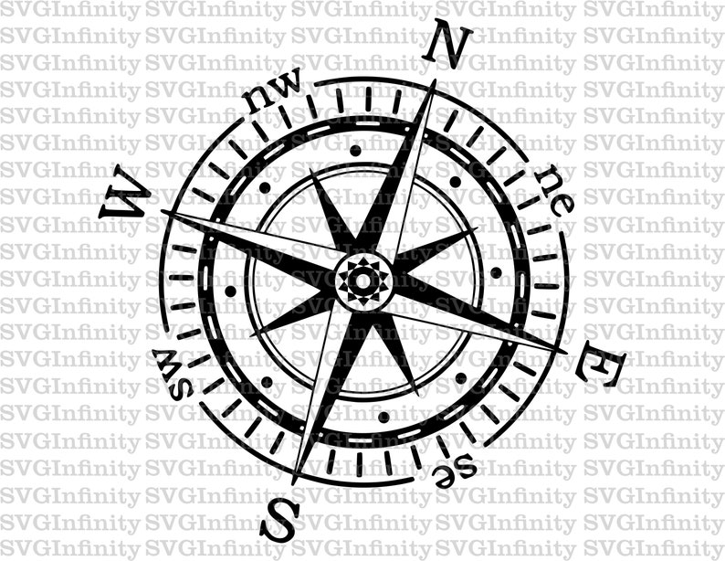 Compass SVG, Vintage Compass, Nautical Compass, Compass Clipart, Compass Cricut, Wind Rose, Navy, Silhouette Cricut cut file, png, dxf, eps image 1