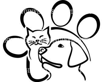 Perro y gato SVG, Gato Perro Pata SVG, Amante de mascotas SVG, Amante de perros svg, Amante de gatos svg, Perro Gato Clipart, Perro Gato Cricut, Silueta Cricut archivo de corte