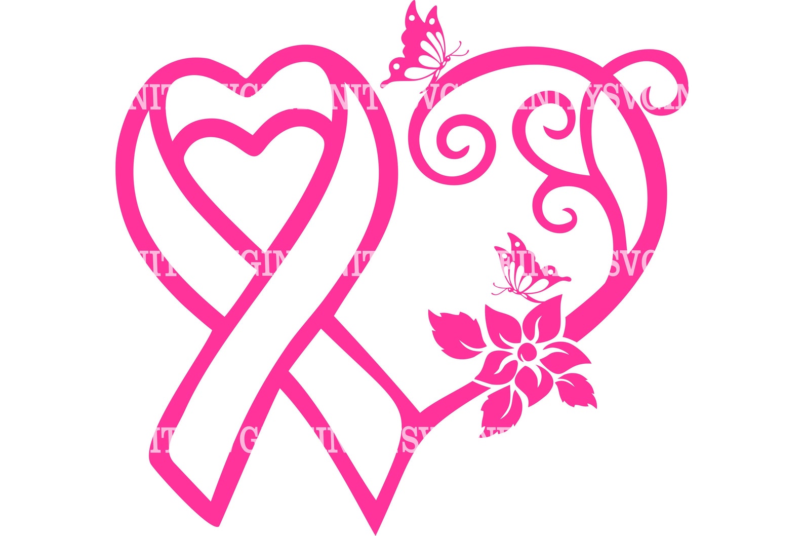Breast Cancer Awareness Ribbon Heart Butterflies SVG - Etsy