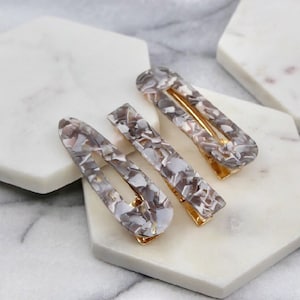 3 Pieces Set! | Silver Tortoise Shell Hair Clip Barrette | Triangle & Rectangle Acrylic hair barrette clip | Hair Accessories