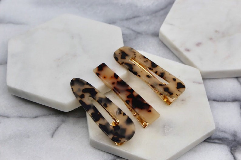 3 Pieces Set! Hair Accessories Triangle /& Rectangle Acrylic hair barrette clip Light Tortoise Shell Hair Clip Barrette