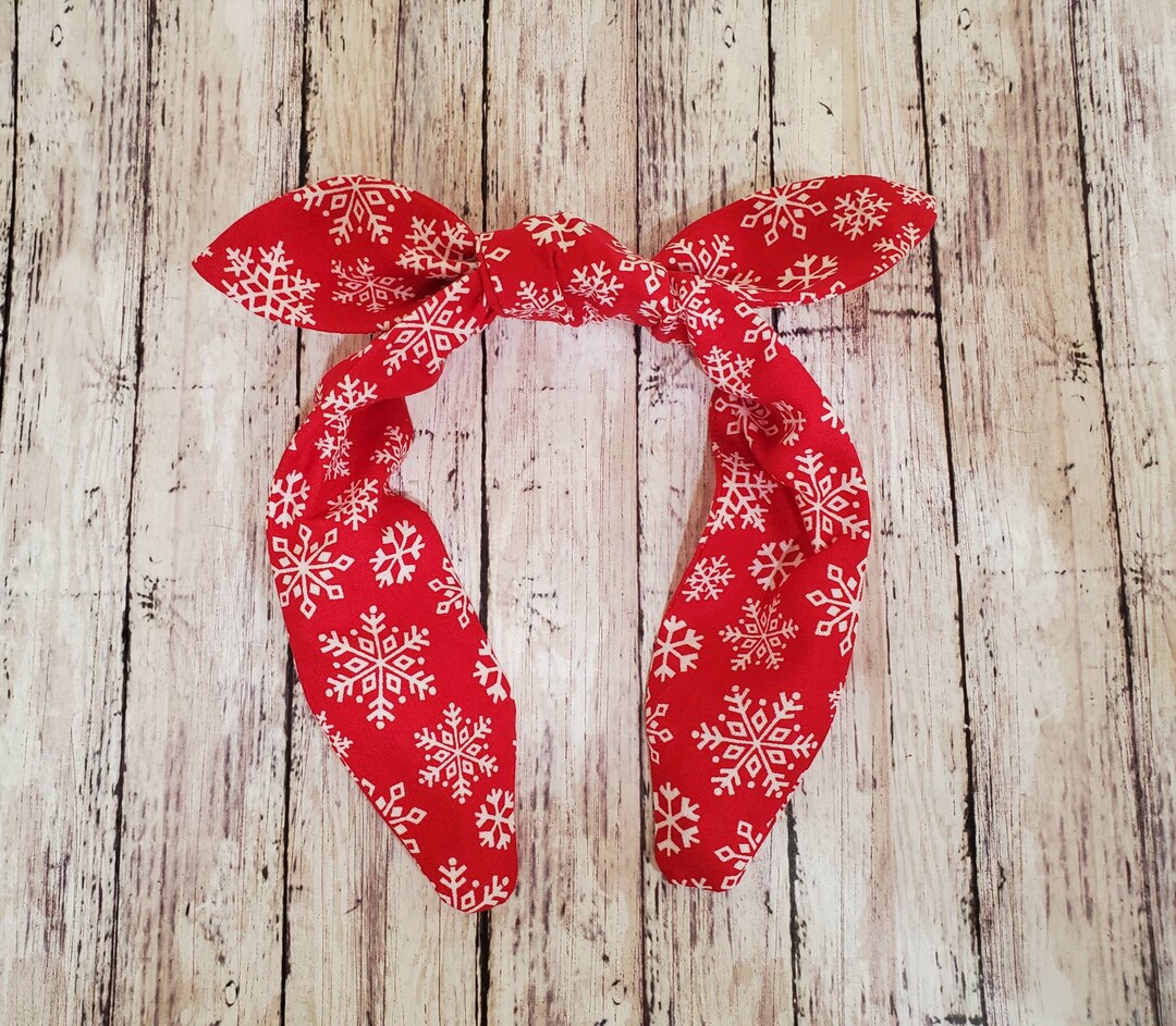 Christmas Red With White Snowflakes Headband, Top Knot Headband, Knotty