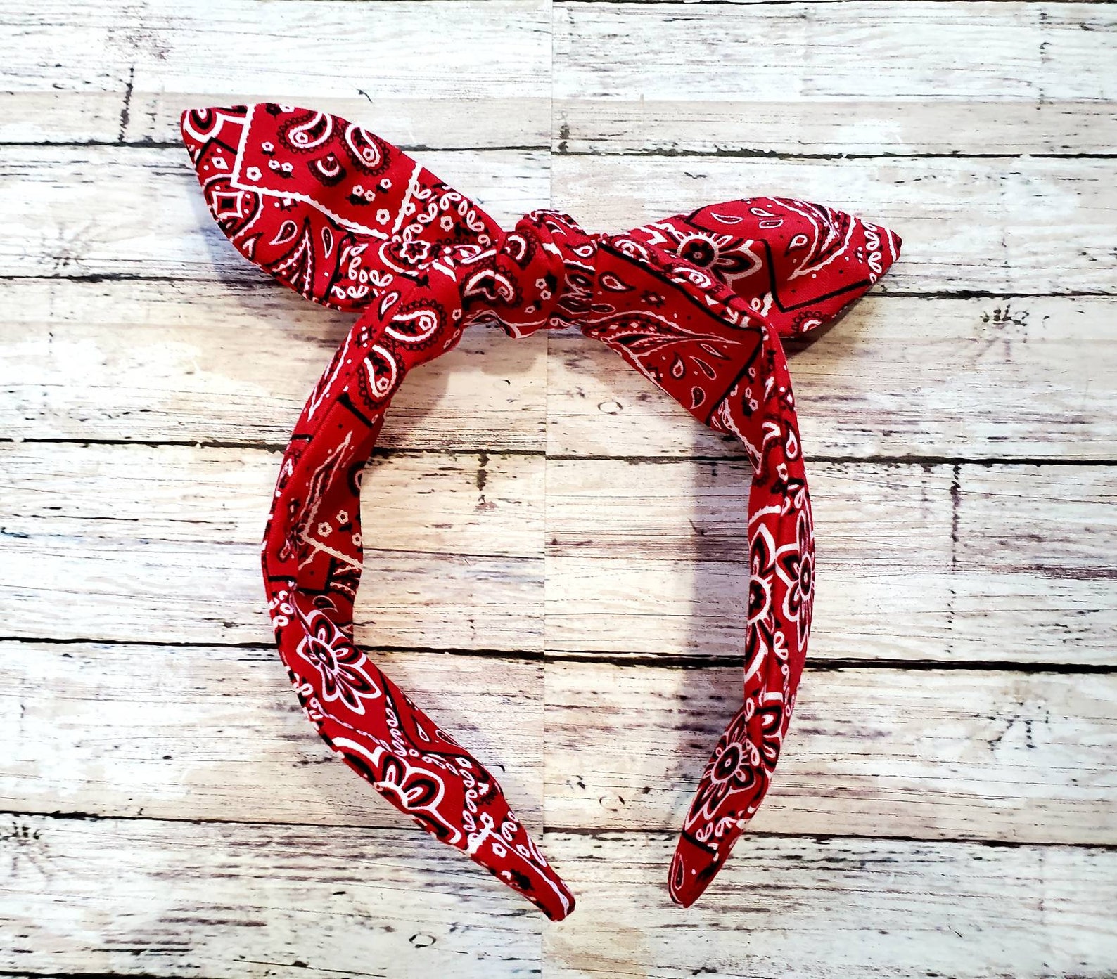 Red Bandana Headband Top Knot Headband Knotty Bow Etsy