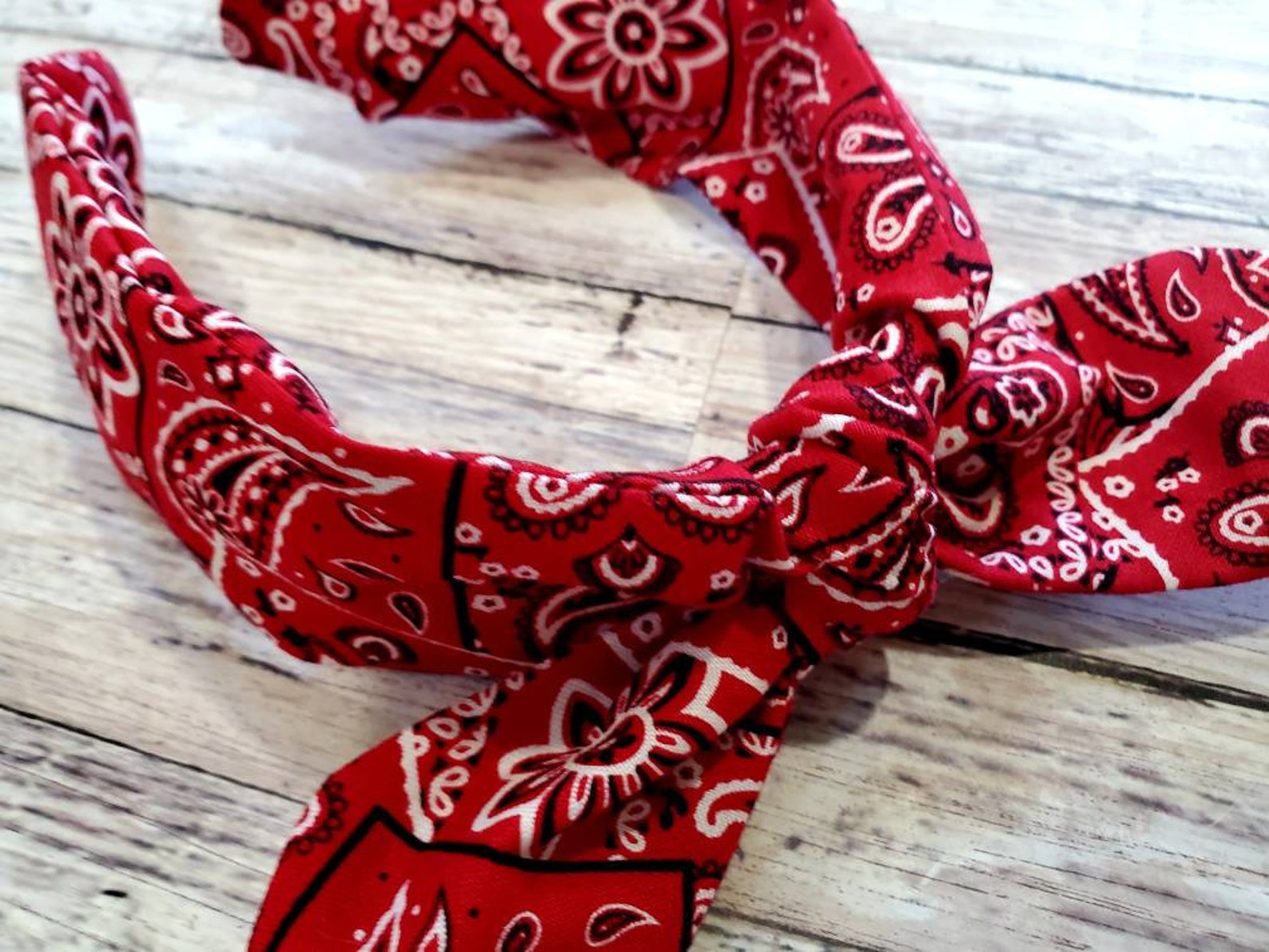 Red Bandana Headband Top Knot Headband Knotty Bow Etsy