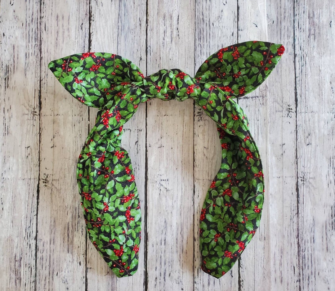 Christmas Holly Headband Top Knot Headband Knotty Bow Etsy
