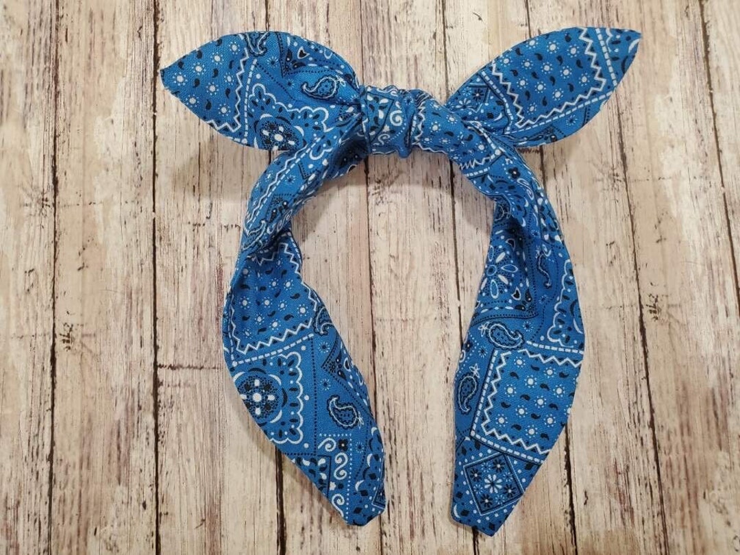 Light Blue Bandana Headband, Top Knot Headband, Knotty Bow