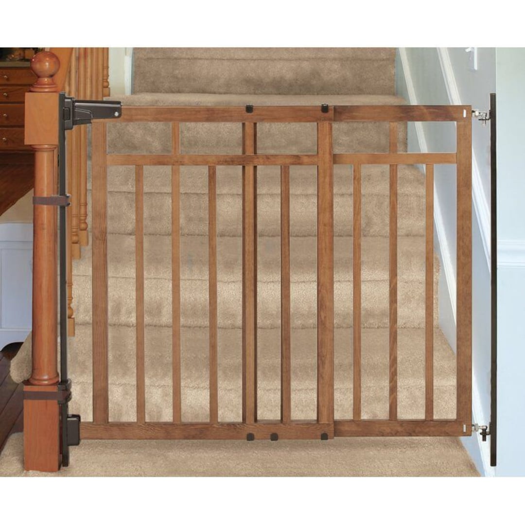 Wood Stair Gate Wood Banister Pressure Mounted Modern Gate Etsy