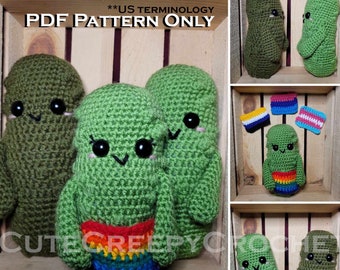 Patron au crochet Amigurumi, modèle au vinaigre de cornichons, modèle de cornichon de soutien émotionnel, motif de fierté, modèle de cornichon au crochet, crochet