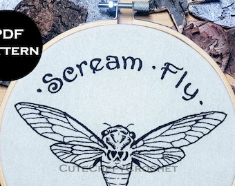 Hand Embroidery Pattern, Cicada Embroidery, Cicada Embroidery Pattern, Bug Embroidery Design, Hand Embroidery PDF, Embroidery Pattern