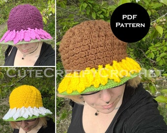 Modèle au crochet, Chapeau Bob au crochet, Bob à fleurs, Chapeau Bob au crochet, Bob marguerite, Modèle de chapeau Bob, Bob fée