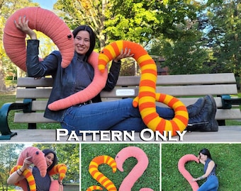 Crochet Pattern, Worm Crochet Pattern, Crochet Plushie Pattern, Crochet Plush Pattern, Crochet Bug Pattern, Large Crochet Plushie,
