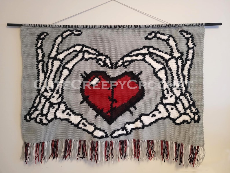 Patrón de tapiz de crochet, tapiz de crochet, tapiz de Halloween, tapiz de esqueleto, patrón de crochet, tapiz de crochet en PDF, PDF de crochet imagen 3