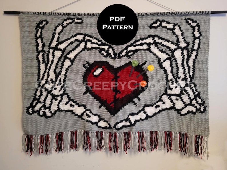 Patrón de tapiz de crochet, tapiz de crochet, tapiz de Halloween, tapiz de esqueleto, patrón de crochet, tapiz de crochet en PDF, PDF de crochet imagen 1