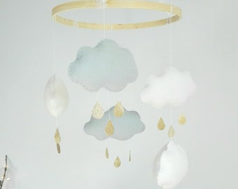 Mobile baby Clouds / Baby room Clouds / Clouds nursery decor / Clouds baby mobile / Clouds drops mobile / Cot toys / Babyshower gift