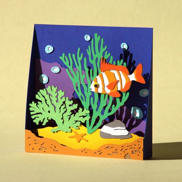 Carte 3D pour les amateurs de poisson, Jolie carte anniversaire, Carte pop up poisson, Carte anniversaire enfant, Carte des fonds marins