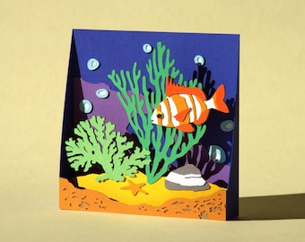 3D card for fish lovers, Pretty birthday card, Pop up fish card, Children&#39;s birthday card, Seabed card
