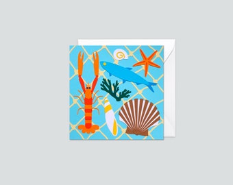 Shellfish illustration, thank you card, birthday card, paper shell cut-out, holiday illustration