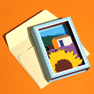 Carte Pop-Up charme provençale pour vacances, carte 3D félicitations, Champs de lavande, carte d'anniversaire, carte de voeux, kirigami