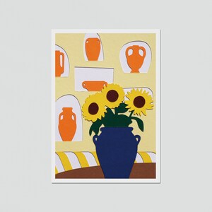 Carte postale illustrée A6, Collage bouquet de tournesols, Carte d'anniversaire, Carte de remerciement avec fleurs, Dessin côte d'azur
