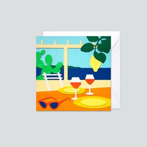 Carte postale illustrée, carte postale mer, souvenir de la côte d'azur, carte à encadrer, carte postale de vacances