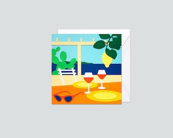 Illustrated postcard, seaside postcard, souvenir of the French Riviera, card to frame, holiday postcard