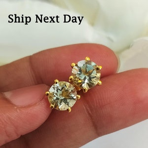 Green Amethyst Stud Earrings: Sterling Silver Vintage Style
