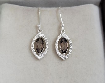 Natural Smoky Quartz Earrings-925 Sterling Silver-Quartz Dangle Earring-Boho Smoky Quartz Earring-Protection Evil Eye Earrings-Birthday Gift