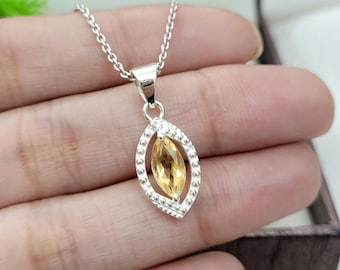 Dainty Golden Citrine Pendant Necklace-Aesthetic Protection Necklace-November Birthstone Pendant-Citrine Evil Eye Necklace