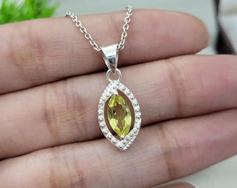 Stunning Lemon Quartz Pendant-925 Sterling Silver Evil Eye Pendant-Natural Lemon Quartz Protection Pendant For Her-Birthstone Necklace