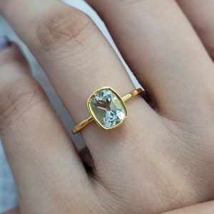 Art Deco Prasiolite Ring: 14K Gold Green Amethyst Solitaire