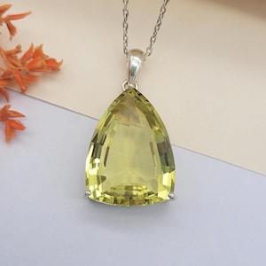 Natural Lemon Quartz Pendant-Cocktail Lemon Quartz Necklace-Yellow Statement Pendant For Her-Huge Lemon Quartz Pendant For Anniversary Gift