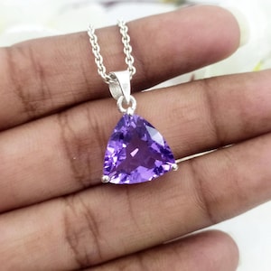 Natural Amethyst Pendant-Handmade Silver Pendant-925 Sterling Silver Pendant-Anniversary Pendant-Trillian Cut Amethyst Pendant-Gift For Her