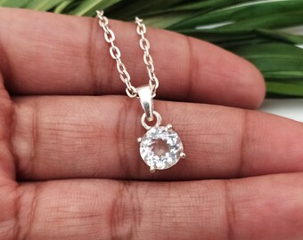 Crystal Necklace Set-Natural Crystal Pendant-White Crystal Solitaire Pendant-Unique Vintage Pendant-925 Sterling Silver-Handmade Jewelry