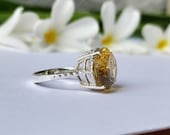 Natural Big Citrine Cocktail Ring-Huge Golden Topaz Birthstone Ring-Citrine Vintage Ring Silver-925 Solid Sterling Silver Jewelry Ring-US611