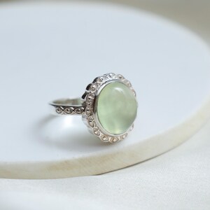 Victorian Style Prehnite Ring: Sterling Silver Cocktail Ring