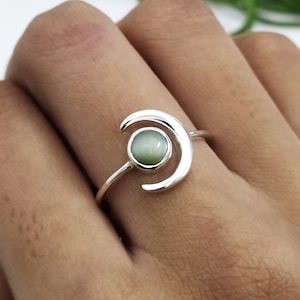 Delicate Cat's Eye Crescent Moon Ring-Beautiful Cat's Eye Birthstone Ring-Cat's Eye Half Moon Ring-Cat's Eye Zodiac Ring Sterling Silver-655