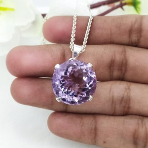 15 Carat Amethyst Pendant-Huge Natural Amethyst Pendant-Big Amethyst Pendant 925 Silver-Amethyst Vintage Pendant-Big Round Amethyst Pendant