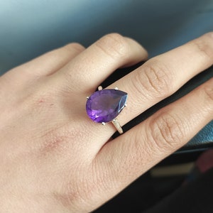 Natural Purple Amethyst Ring-925 Solid Sterling Silver-Jewelry Handmade-Fine Quality African Big Amethyst Birthstone-Cocktail Ring