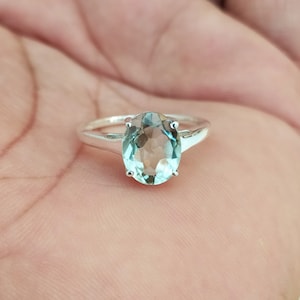 Natürliche Mint Grün Amethyst Ring-Sterling Silber Statement Ring-Prasiolith Solitär Ring