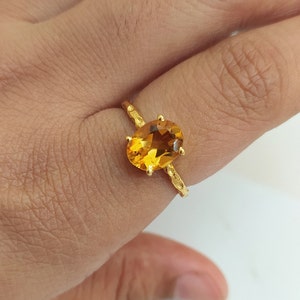 Golden Citrine Ring: 925 Sterling Silver, Handmade Solitaire