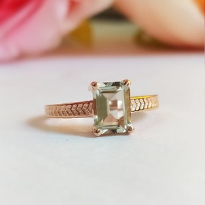 Natural Green Amethyst Ring-Natural Prasiolite Ring-Emerald Cut Amethyst-Amethyst Birthstone Solitaire Ring-925 Sterling Silver Ring-Ring-24