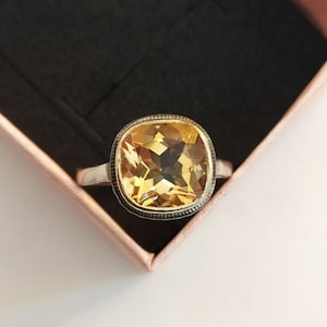 Victorian Style Golden Citrine Ring: Sterling Silver Handmade Statement Ring