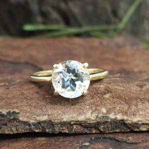 Stunning Topaz Gold Ring-White Topaz Solitaire Ring For Her-Natural White Topaz Vintage Ring Sterling Silver-Topaz Birthstone Halo Ring-609