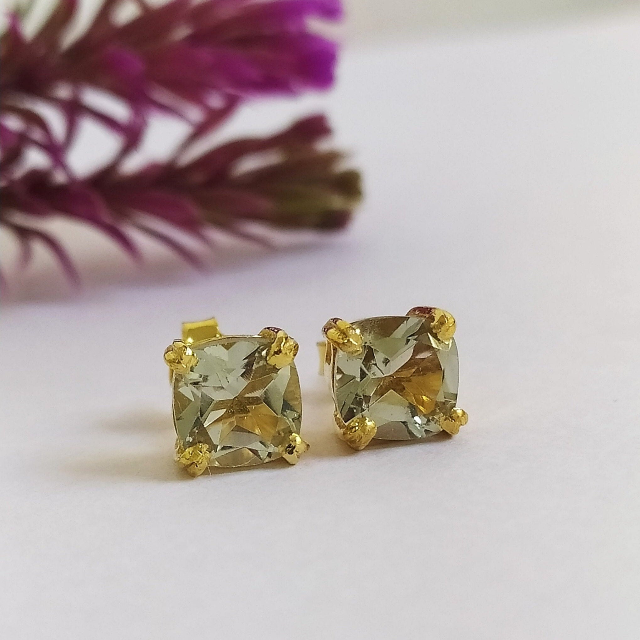 Natural Green Amethyst Stud Earring-prasiolite Green Studs-amethyst Earrings-fine  Quality Green Amethyst Earring-february Birthstone Stud - Etsy