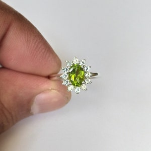 Natural Peridot Ring-Fine Green Peridot & White Topaz Cluster Ring-Peridot Engagement Ring-925 Sterling Silver Jewelry Handmade Ring-97